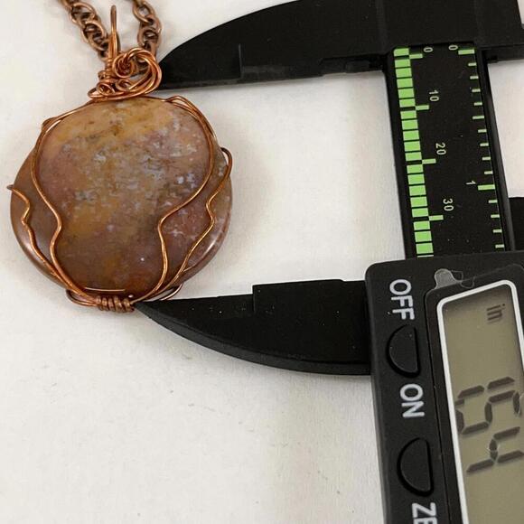 Handmade Copper Wire Wrapped agate Necklace Oval Cabochon Pendant - Picture 2 of 3